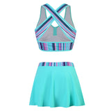 Women Sexy Swimwear V Neck Sleeveless Skirt Set Bow Tie Casual Bathing Suit High Waist Backless Swimdress Ruffle Hem Holiday Summer