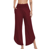 Women High Waist Pleated Pants Ladies Stretch Pajama Pant With Pocket Running Yoga Casual Loose Trousers