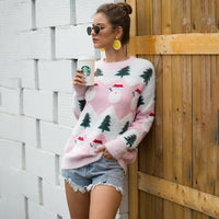 Women Crew Neck Long Sleeve Christmas Snowman Tree Knitted Sweater Pullover Jumper Tops Ladies Crew Neck Casual Knitwear Top