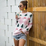 Women Crew Neck Long Sleeve Christmas Snowman Tree Knitted Sweater Pullover Jumper Tops Ladies Crew Neck Casual Knitwear Top