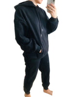 Frontwalk Hoodies Sweatsuit for Women 2 Piece Long Sleeve Fleece Workout Jogger Tracksuit Loungewear Set Plus Size Black XL