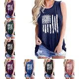 Women's Round Neck Sleeveless Loose Tank National Flag Printed Pullover Summer