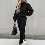Solid Color Women's Long Sleeves Jumper Tracksuit Set Casual 2-Piece Lounge Wear