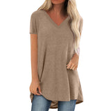Women Solid Color Shirt Pullover V Neck Casual Blouse Plus Size Spring Summer