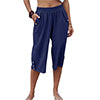 Women Yoga Capris Pants Button Straight Leg Loose Comfy Lounge Pants