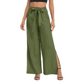 Women Side Slit Wide Leg Loungewear Solid Color Casual Bottoms High Waisted Summer Palazzo Pants