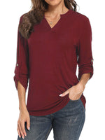 Women Solid V Neck Tops Long Sleeve Shirt Casual Sweatshirt Loose Blouse Pullover Tee Shirt Tunic