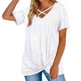 Womens Casual V Neck Short Sleeve Criss Cross T-Shirt Blouse Tops