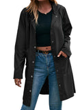 Women's Waterproof Rain Jacket Lightweight Hooded Windbreaker Active Outdoor Raincoat Plain Color Button Down Trench Outerwear