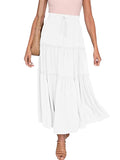 Maxi Skirts for Women Pleated Loose Plain Long Skirts High Waist Boho Summer Beach Skirt