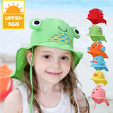 Toddler Baby UV Protection Sun Hats Cute Cartoon Beach Swim Caps Foldable Wide Brim Fisherman Bucket Hats for Girl Boy Kids