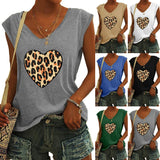 Lumento Womens Tops Summer V Neck Heart Print T Shirts Leopard Cap Sleeve Casual Blouse