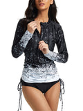 S-XXL Women Floral Printed Zipper Fronted Swim Dress One-piece Swimming Suit Surfing Swimsuit Long Sleeve Wetsuit Swimwear Tummy Control Beachwear Sun Protection Bathing Suit With Bikini Bottom