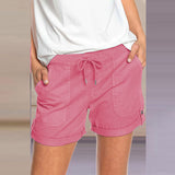 Women Folded Hem Short Hot Pants Plain Straight Leg Beach Shorts Mini Pant Buckle Bottoms