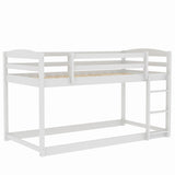 CUH Low Bunk Bed for Kids Bedroom, Twin over Twin Bed,Floor Bunk Bed Frame with Safety Rail, Ladder,Beds Mattress Foundation for Boys Girls, No Box Spring Needed