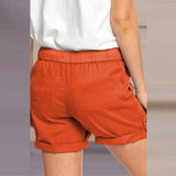 Women Folded Hem Short Hot Pants Plain Straight Leg Beach Shorts Mini Pant Buckle Bottoms