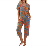 Women Floral Pajama Set Sleepwear Tops with Capri Pants Outfits Ladies Summer Comfy Sleep Nightshirt PJS Set