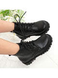 Ferndule Girls Waterproof Outdoor Lace-Up Combat Boots with Side Zipper for Kids Black 8C