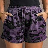 Womens Comfy Drawstring Shorts Summer Casual Elastic Waist Camo Print Shorts