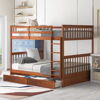 CUH Teens Adults Heavy Duty Full-Length Guardrail Bunk Beds Frame Wood With Ladders And 2 Storage Drawers Full-Over-Full Space-Saving