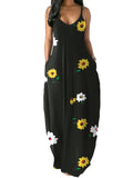Women's Loose Floral Maxi Dresses Casual Long Dresses 2 Side Pockets Boho Dress