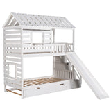 Gplesas Teens Adults Homes Gardens Wood Twin Over Twin Storage Staircase Heavy Duty Bunk Beds Frame With Trundle And Slide Roof Window Design