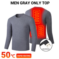 Ploreser Heated Underwear Shirt with Pants Washable USB Charging Electric Thermal Heating Insulated Clothes with 3 Level Temperature Setting Cold-Proof Underwear Men/Women Outdoor Winter Heating