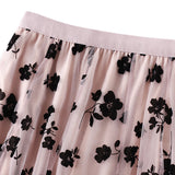 Women Mesh Embroidered A-Line Skirt Summer Casual Chic Elastic High Waist Maxi Skirt