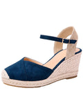 Womens Platform Espadrille Wedges High Heel Sandals with Ankle Strap Buckle Up Shoes