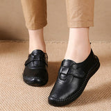 Womens Anti Slip Round Toe Flats Solid Color Magic Tape Summer Casual Soft Shoes