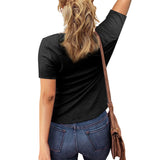 Women Solid Knitted Short Sleeve T-Shirt Loose Blouse Pullover Tunic Top Buttons