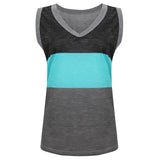 Women Color Block Tank Tops Sleeveless V Neck Summer Casual Tee Shirt Loose Tees