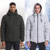 Mid-Ten Men's Heated Jacket USB Electric Heated Coat Vest Hooded Heating Winter Clothes Thermal Outdoor Heating Pad Outwear-Full Zip Down Cotton Jacket with Battery Pack 10000mAH