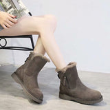 Lady Solid Color Ankle Boots Flat Shoes Warm Booties Side Zip Round Toe High Top