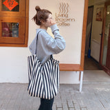 Striped Canvas Beach Tote Casual Daily Travel Shoulder Bag Handbag Shopping Bag