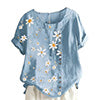 Women Crew Neck T-Shirt Daisy Printing Ruffles Short Sleeve Top Blouse Pullover