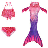 Kids Girls 3Pcs Mermaid Tail Swimming Bikini Set Swimwear Swimmable Costumes Kit
