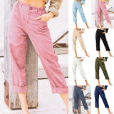 Ladies Loose Fit Solid Color Pants Womens Comfy Trousers Pocket Yoga Elastic Waist Casual Straight
