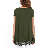 Women's Lace Splicing R Shirts Crew Neck Short Sleeve Pullover Tops T-Shirt Blouse Tunic