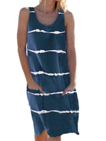 Women Striped Beach Slip Skirt Knee Length Sleeveless Round Neck Dress Plus Size