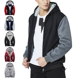 Mens Zipper Up Fleece Lined Sweatshirt Color Block Drawstring Hoodie Long Sleeve Hooded Jacket