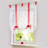 1pc Slot Top Rod Pocket Embroidery Floral Short Window Curtain Tie Up Voile Window Drape Sheer Cafe Tier Tulle Kitchen Scarf Bathroom Valance