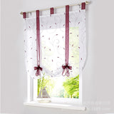 1pc Slot Top Rod Pocket Embroidery Floral Short Window Curtain Tie Up Voile Window Drape Sheer Cafe Tier Tulle Kitchen Scarf Bathroom Valance