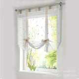 1pc Slot Top Rod Pocket Embroidery Floral Short Window Curtain Tie Up Voile Window Drape Sheer Cafe Tier Tulle Kitchen Scarf Bathroom Valance