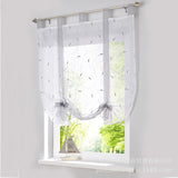 1pc Slot Top Rod Pocket Embroidery Floral Short Window Curtain Tie Up Voile Window Drape Sheer Cafe Tier Tulle Kitchen Scarf Bathroom Valance