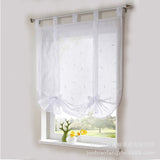 1pc Slot Top Rod Pocket Embroidery Floral Short Window Curtain Tie Up Voile Window Drape Sheer Cafe Tier Tulle Kitchen Scarf Bathroom Valance
