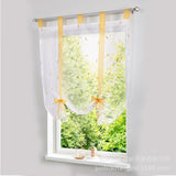 1pc Slot Top Rod Pocket Embroidery Floral Short Window Curtain Tie Up Voile Window Drape Sheer Cafe Tier Tulle Kitchen Scarf Bathroom Valance