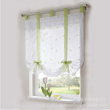 1pc Slot Top Rod Pocket Embroidery Floral Short Window Curtain Tie Up Voile Window Drape Sheer Cafe Tier Tulle Kitchen Scarf Bathroom Valance