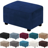 Dustproof Stretch Velvet Ottoman Slipcover Elastic Rectangle Footstools Covers Removable Soft Foot Stool Furniture Protector for Living Room, Bedroom