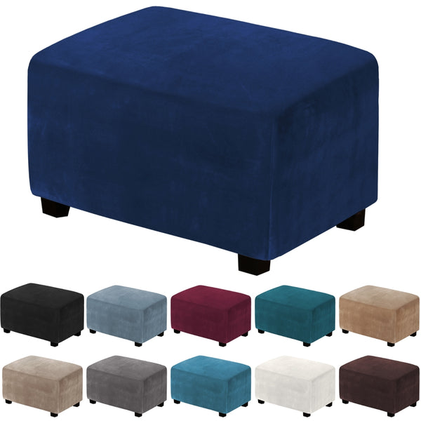 Dustproof Stretch Velvet Ottoman Slipcover Elastic Rectangle Footstools Covers Removable Soft Foot Stool Furniture Protector for Living Room, Bedroom